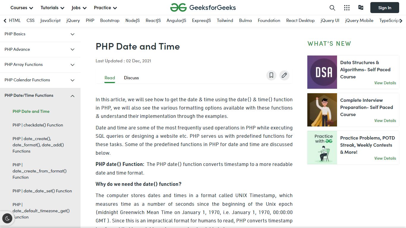 PHP Date and Time - GeeksforGeeks